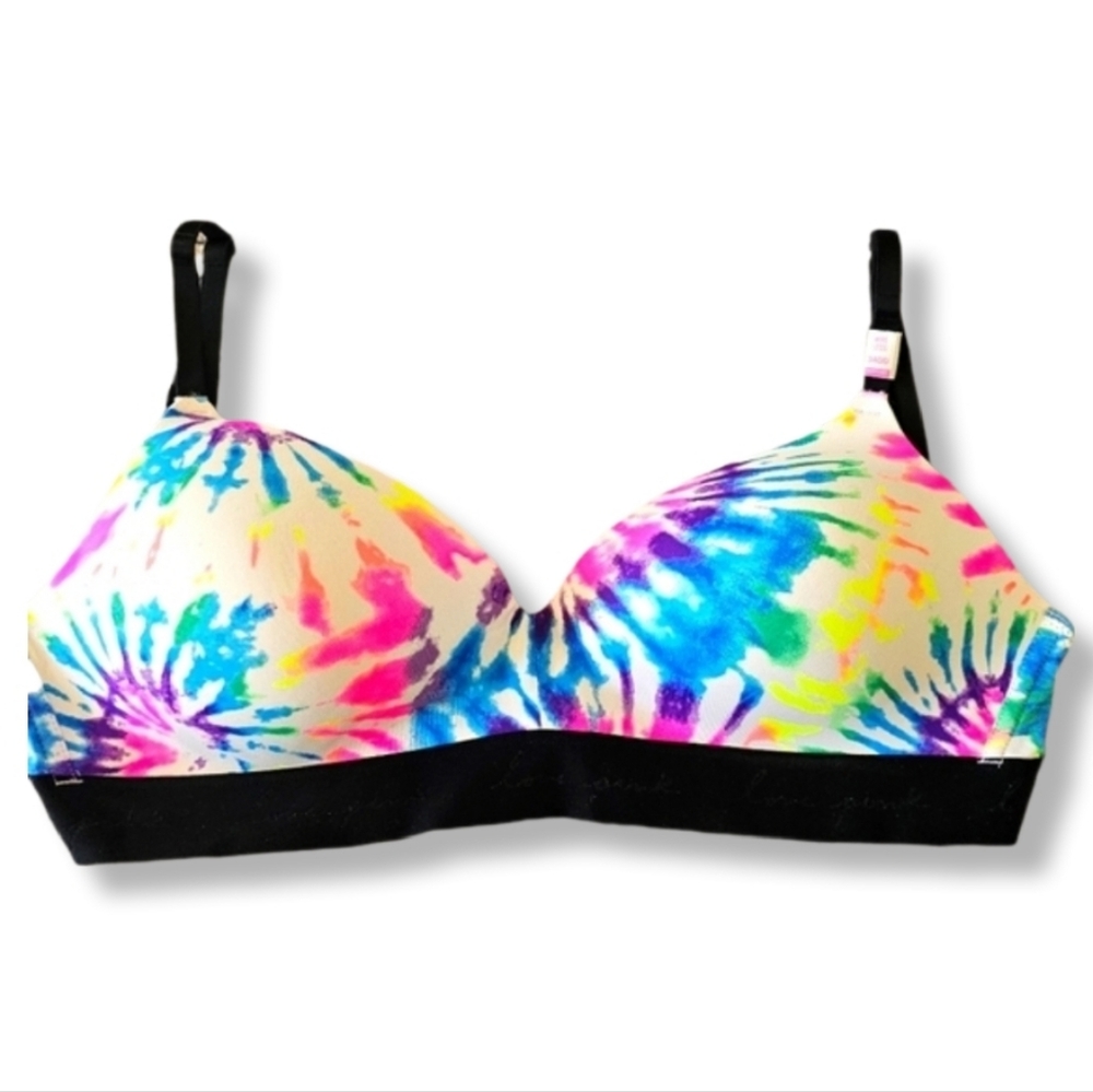 Pink by Victoria's Secret Wear Everywhere Colorful Tie-Dye Wireless Bra Sz 34DD